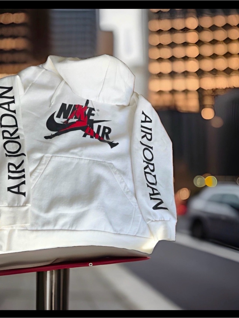 Jordan White Hoodie with Black & Red Jumpman Logo